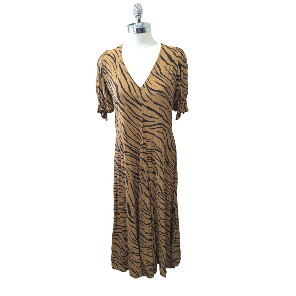 FAITHFULL THE BRAND Maggie Midi Dress in Kenya Animal Print‎ Rayon Small